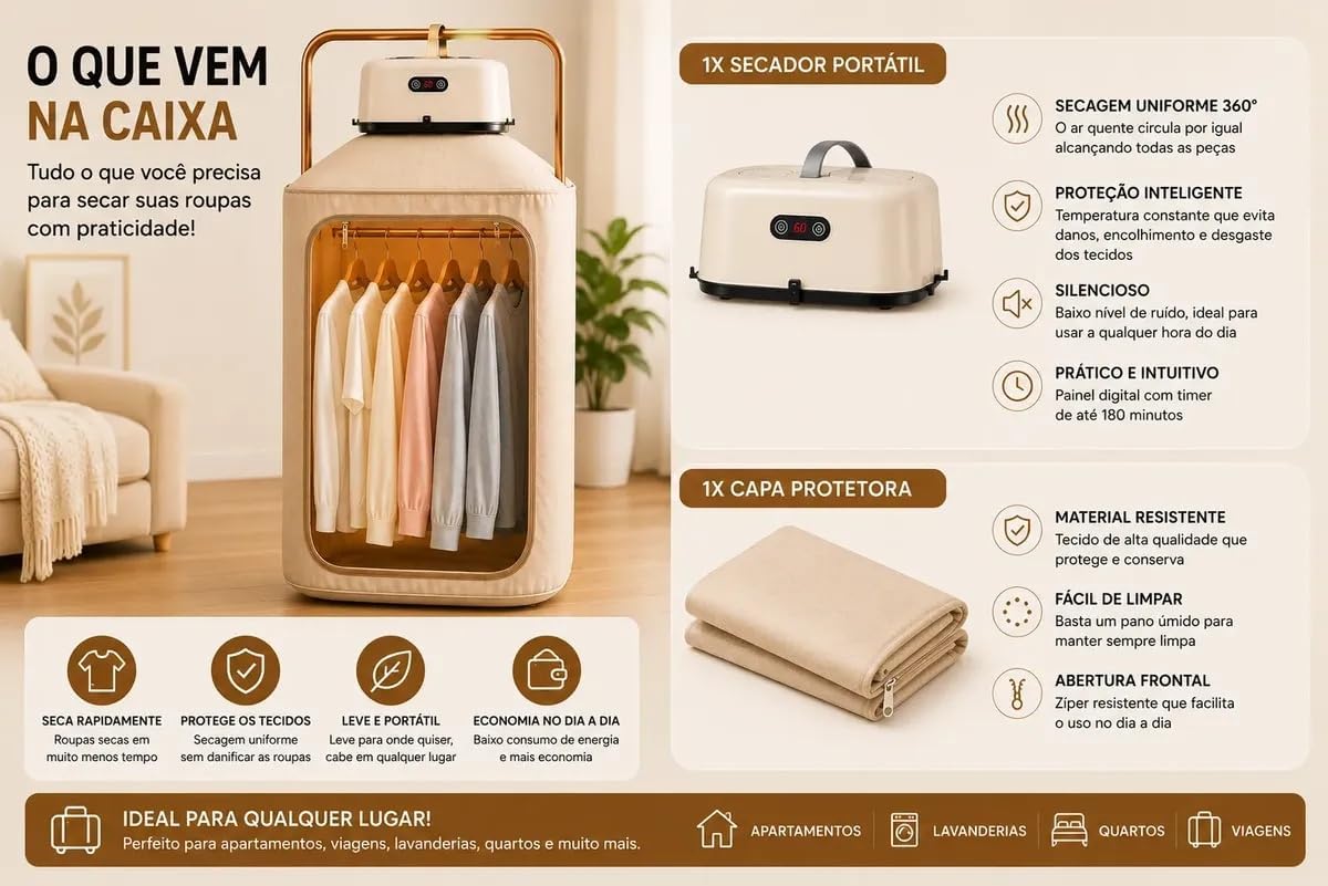 Secador de Roupas Elétrico Portátil 110V - Compacto e Leve — foto 6